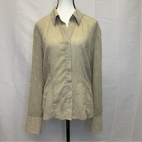 Tailor B. Moss Women’s XL Beige Embroidered Button-Up Shirt - Picture 2 of 11